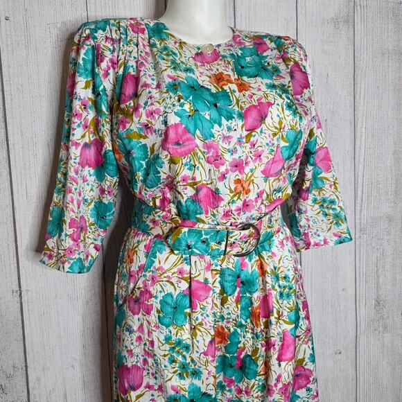 VTG 80s 90s Volup Bright Floral Windbreaker Jumpsuit w Original Belt, sz 16 - Picture 2 of 7
